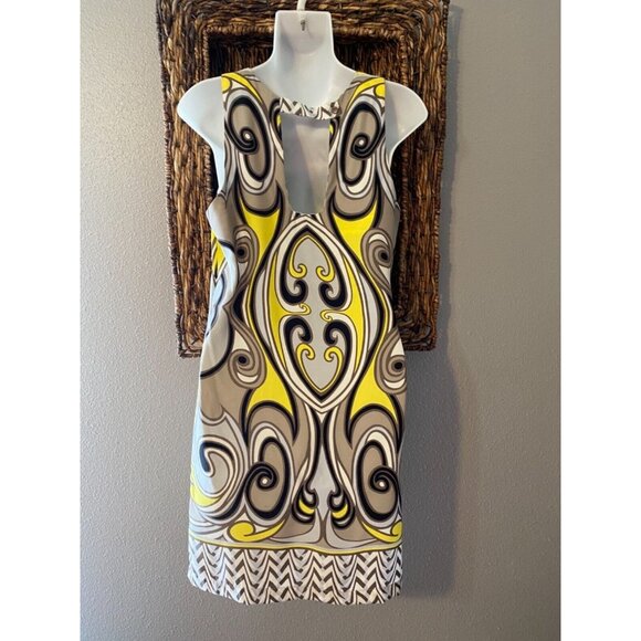 Anthropologie NELL Dress 4 Small Silk Shift Yellow Black Gray White Sleeveless - Picture 3 of 4